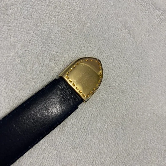 Vintage Christian Dior Blue Leather Belt with Gold-Tone Buckle M - Picture 8 of 17